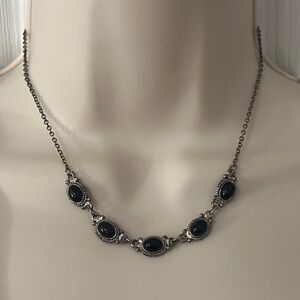 Silver necklace with black faux onyx bead accents